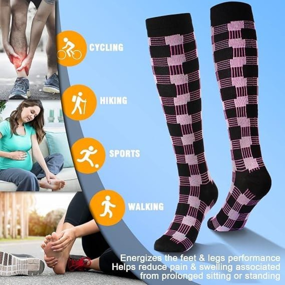 Set of 6 Pairs cerpite Compression Socks L-XL for Women & Men Knee High 20-30 - Picture 5 of 6